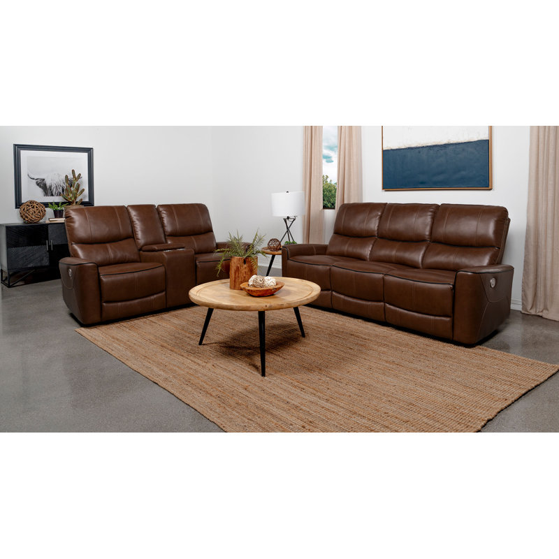 Ensemble de canapés inclinables électriques 2 pièces Tiffanee brun selle, Brun, 2 Pieces: Sofa, Loveseat