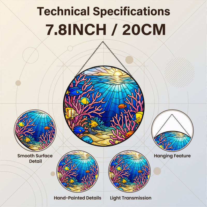 Vitrail de vitrail sous l'eau 7,8 "H, H 7,8 po x l 7,8 po