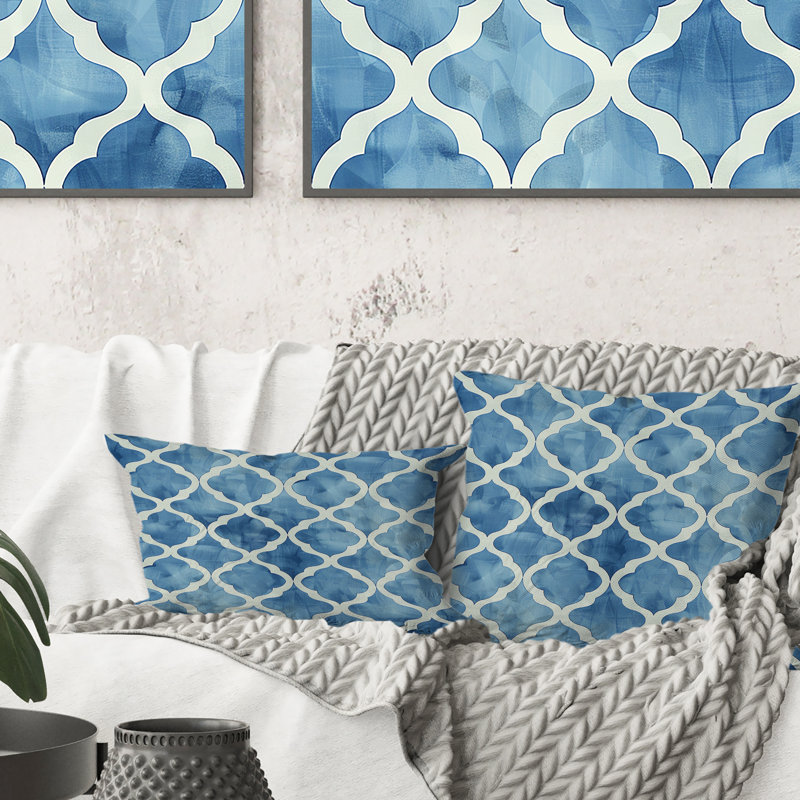 Coussin moderne bleu Trellis I - moderne, H 18 po x l 18 po