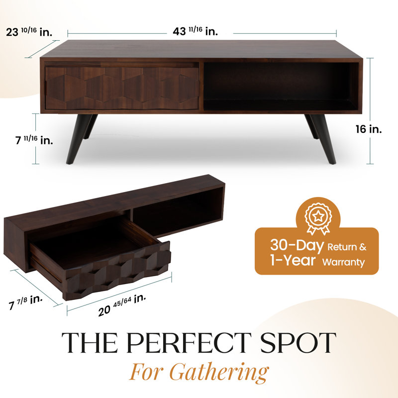 Georgina Solid Wood 4 Legs Coffee Table with Storage, Walnut