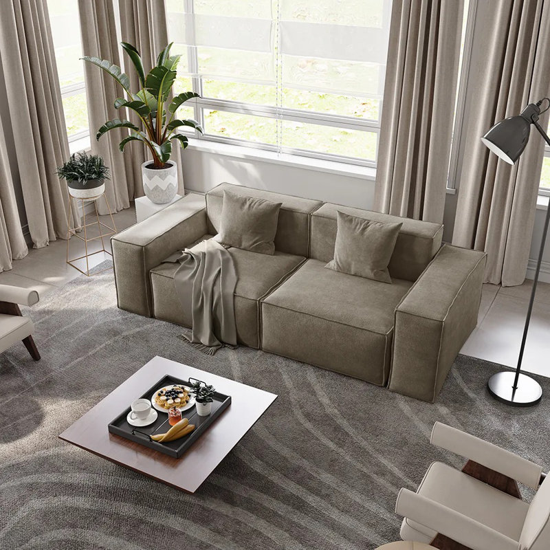 83.86’’ Minimalist Modular Sofa Track Arm Sofa, Deep Seat Couch, Anti-Scratch And Water-Proof, Living Room Sofa, Khaki, 2