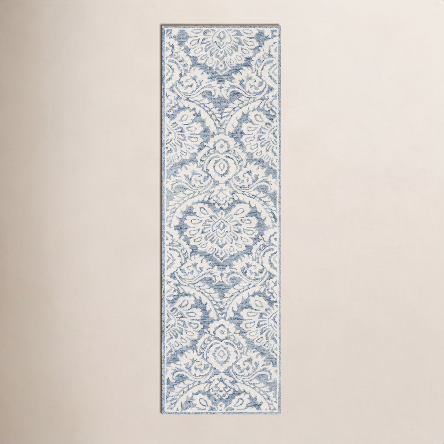 Tansy Blue Ivory Hand-Tufted Wool Rug, Runner 2'-3 x 18'