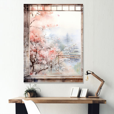 «Pink Floral Vintage Japanese Panorama I», art mural Japon