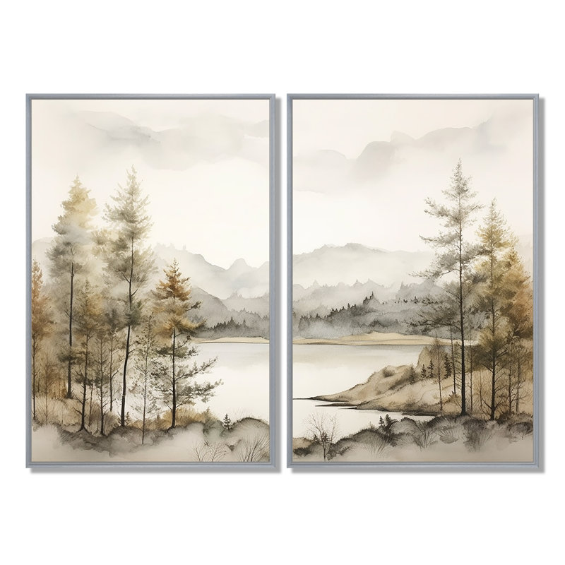 Paysage moderne scandinave silencieux III - Paysages, décoration murale moderne-scandinave, Argent argent, H 36 po x l 48 po