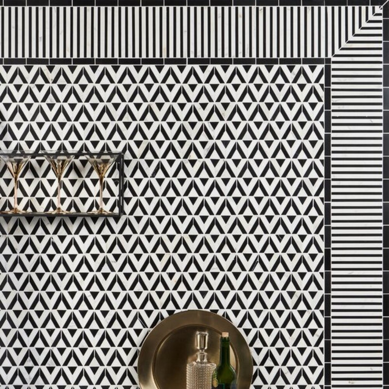 Monroe Border Asian Statuary And 7.87X8.30 Marble Mosaic Tile, Black Jade