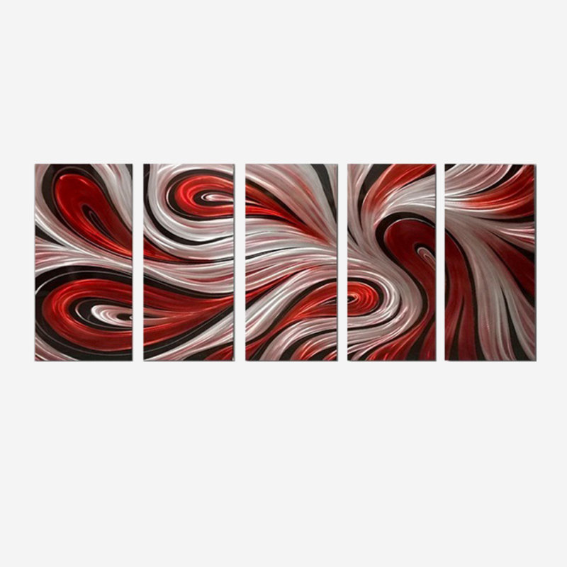 Ensemble de 5 décorations murales argent et rouge