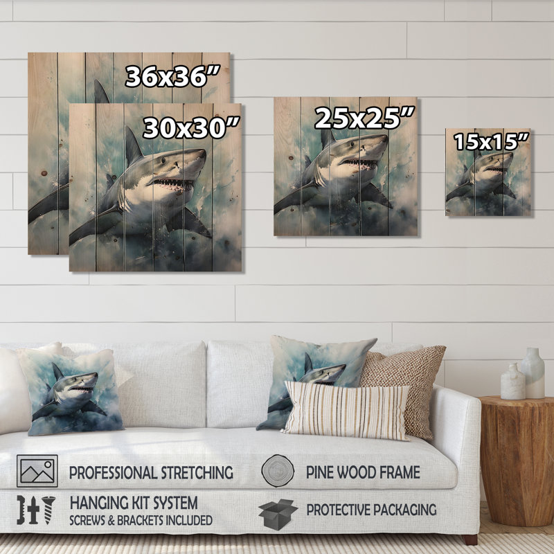 Fierce Shark II - Shark Wood Wall Art, 25" H x 25" W x 0.78" D