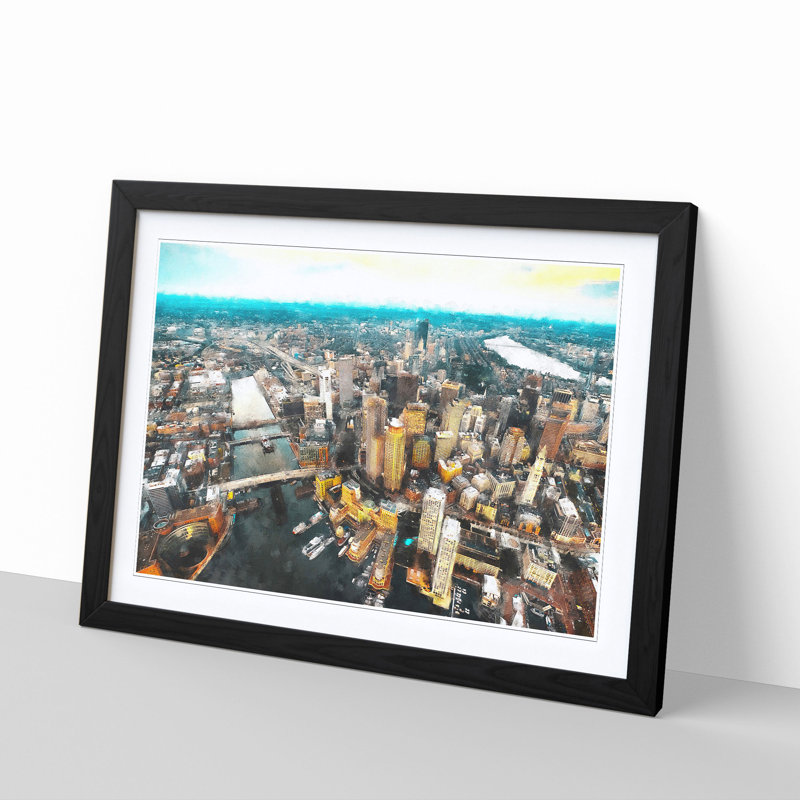 Boston Massachusetts Painting - Single Picture Frame Print on MDF, 62cm H x 87cm W x 2cm D, Black