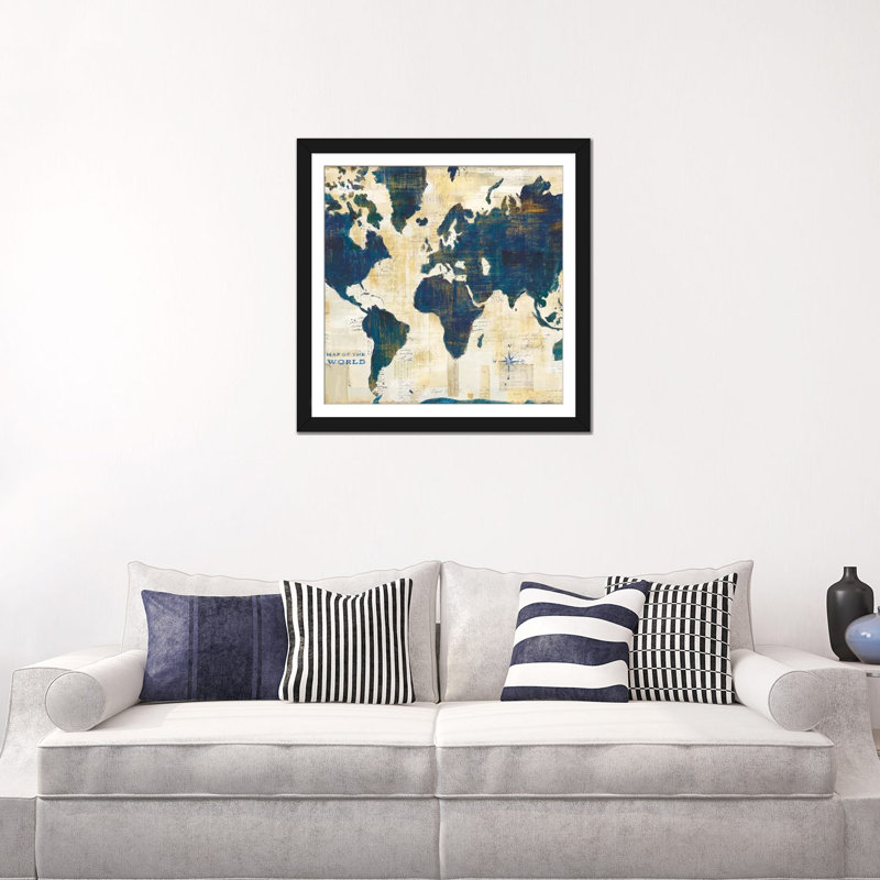 « square map collage square », impression sur toile, H 16 po x l 16 po x P 1 po, Papier avec cadre noir, Blanc