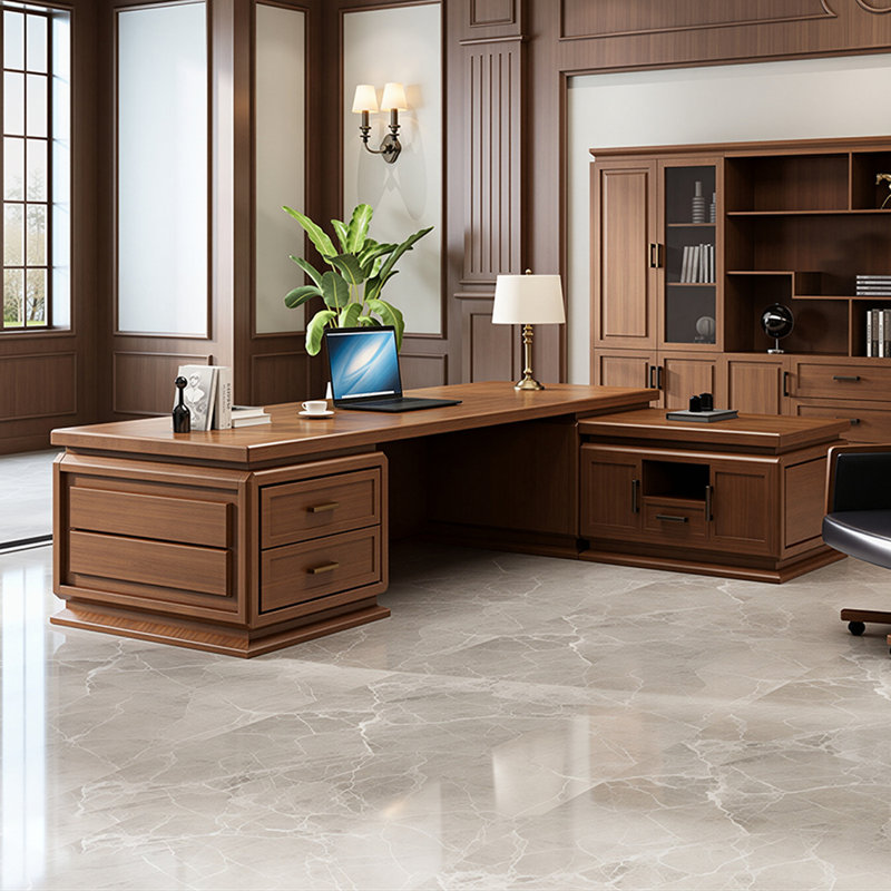 Bureau de direction 102,36 "en bois massif brun de style chinois, H 29,92 po x l 102,36 po x P 82,68 po