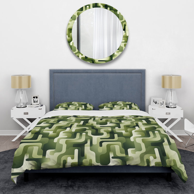 Green Labyrinth Pattern - Ensemble de housse de couette géométrique, Housse de couette pour grand lit et 2 taies décor