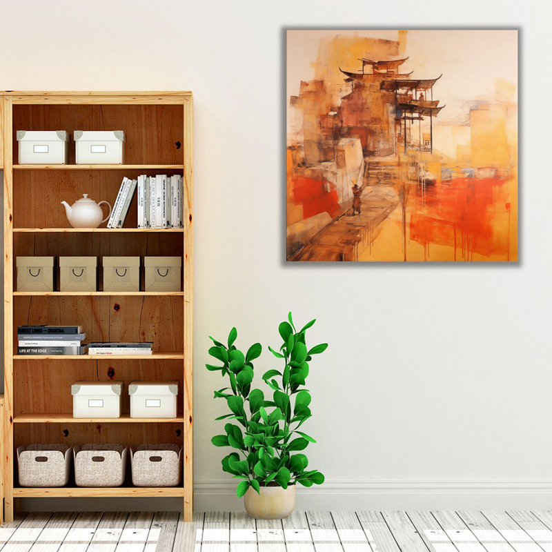 Impression abstraite inspirée de la dynastie Zhou, Cadre flottant blanc, H 40 po x l 40 po x P 1,25 po