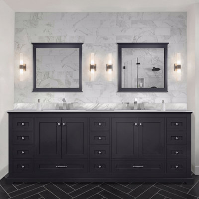 Meuble-lavabo double l 84 po x P 22 po, comptoir en marbre de Carrare
