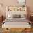 Kejon Upholstered Floating Bed with LED and Storage Headboard, Beige-2046124929