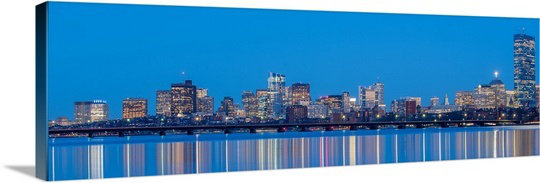 «Boston City Skyline at Night», impression, H 13 po x l 36 po x P 1,5 po, Toile