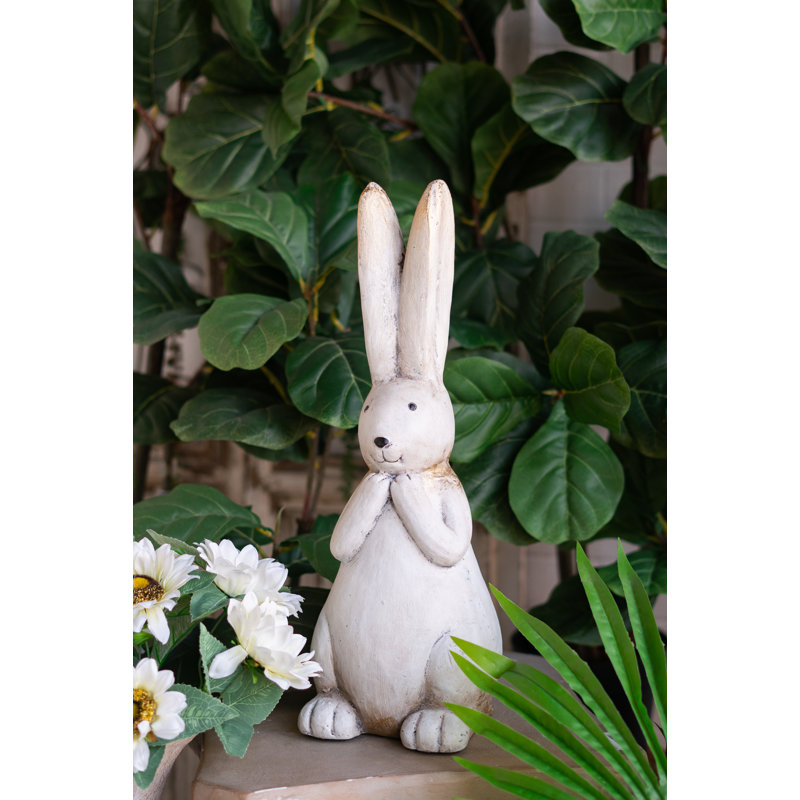 Textured White Magnesium Bunny Rabbit with Subtle Gold Details, 19.7" H x 7.3" W x 7.3" D