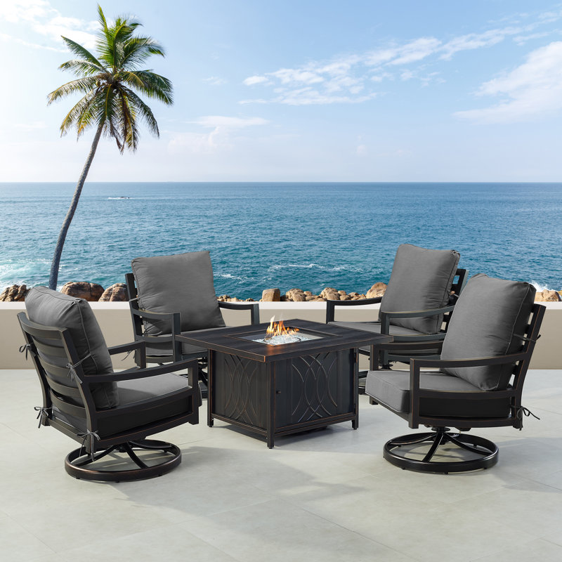 Ferruh 4 - Person Patio Conversation Set with Cushions, Black