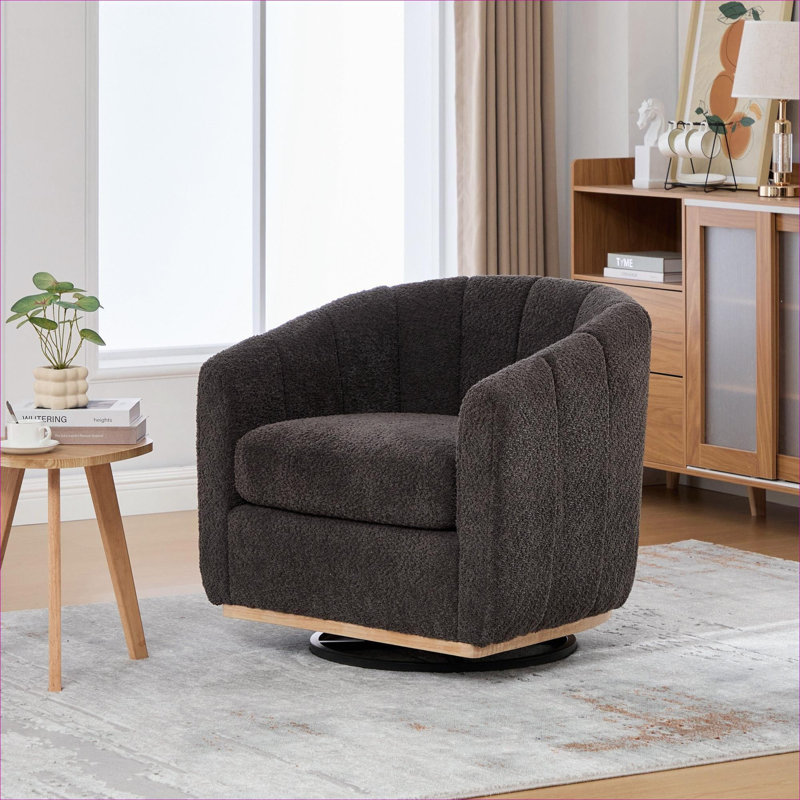 Fauteuil demi-tonneau pivotant en chenille de 31,89 pouces de largeur par 31,89 pouces en chenille par Modern Home Accent Seating