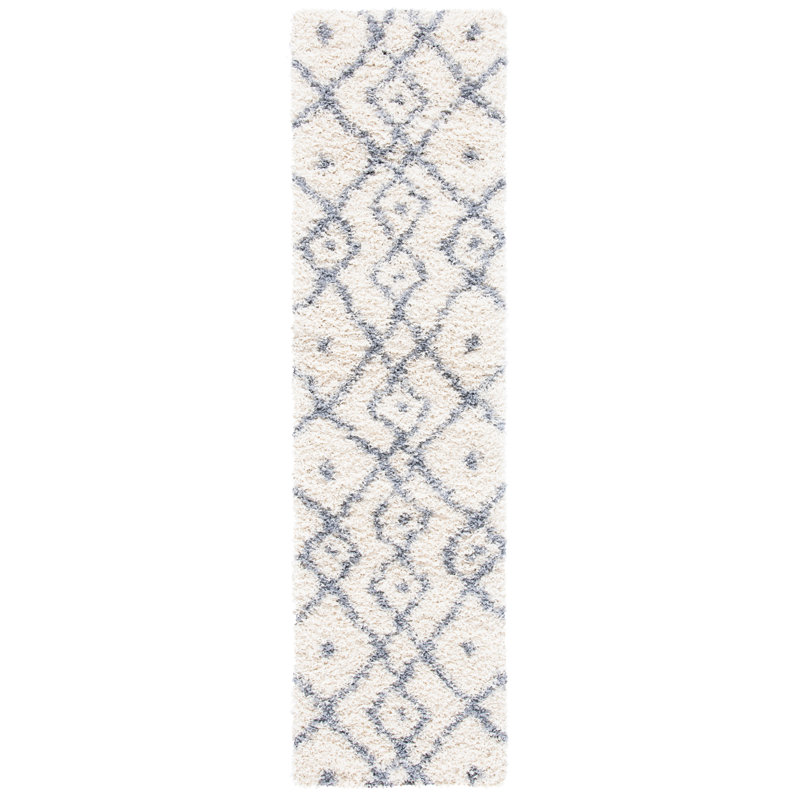 Tapis ivoire à motif géométrique, Tapis de couloir 2 pi 2 po x 8 pi