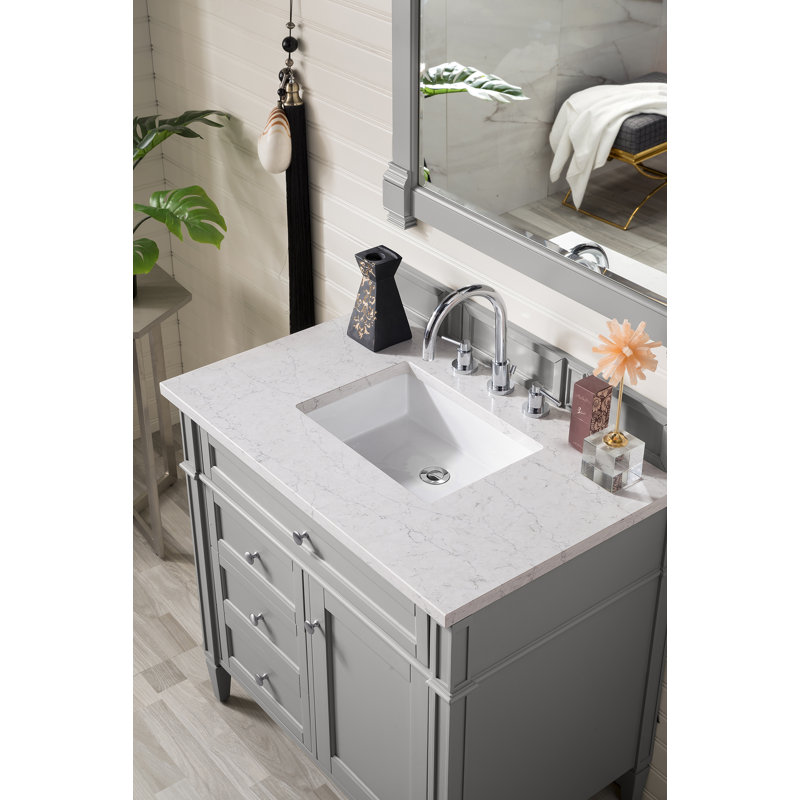 Brittany 36'' W Single Vanity, Carrara White, 8" Widespread, Pecan