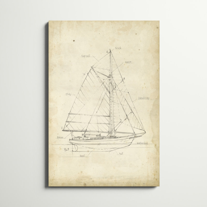 «Sailboat Blueprint III», reproduction d'art sur toile, H 48 po x l 32 po