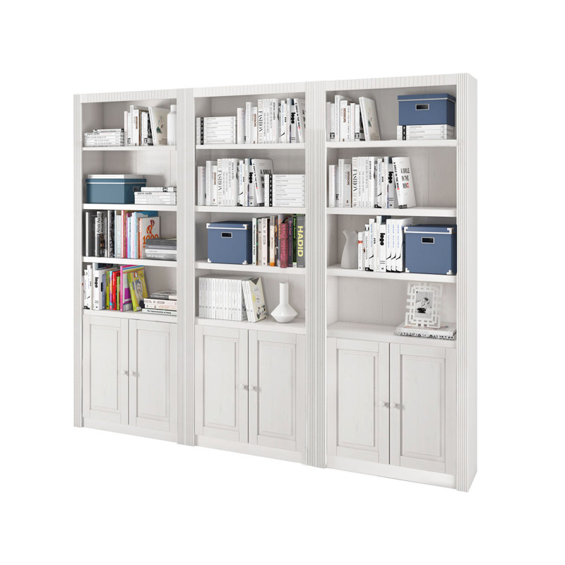 Elona 213 cm H x 245 cm W Solid Wood Library Bookcase, Premium, White Lacquer