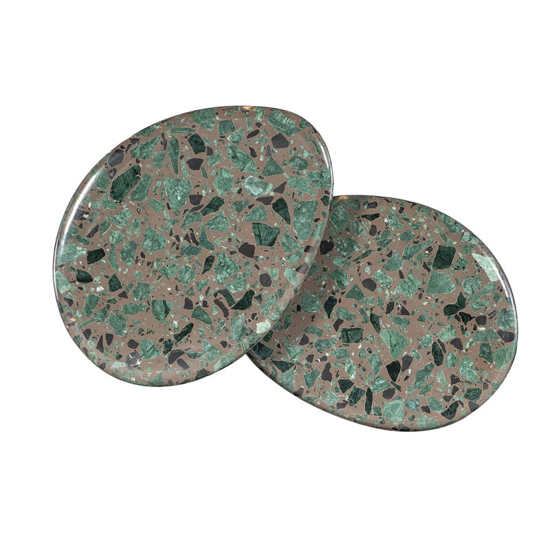 Green Stone and Metal Rustic Round End Table