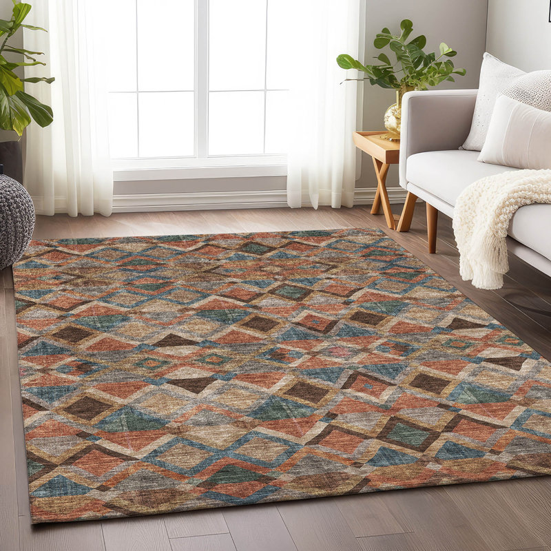Brown Geometric Flat Woven Washable 9' x 12' Rug