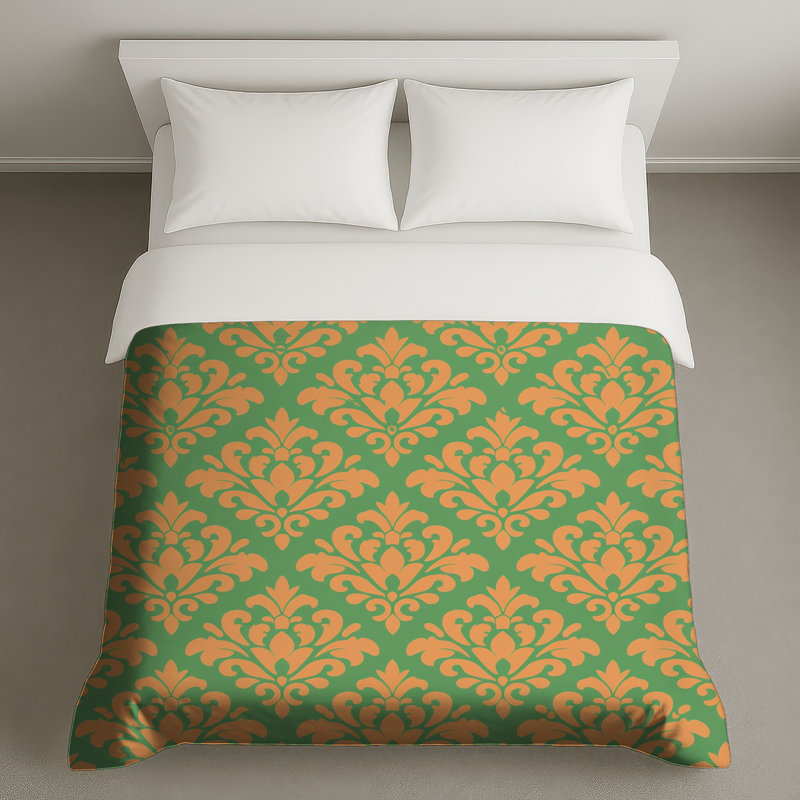 Orange Green Damask Duvet Covers, Twin