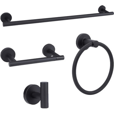 4-Piece Bathroom Hardware Set - Stainless Steel Towel Bar Set With Hand Towel Bar, Towel Ring, Toilet Paper Holder And Robe Hook - Wall Mounted For Bathroom