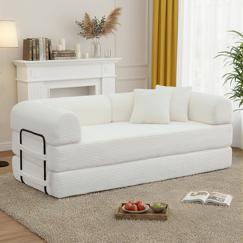 Canapé-lit de 63 po en velours côtelé désossé, canapé futon modulaire, canapé en mousse à compression avec 2 coussins, aucun assemblage requis