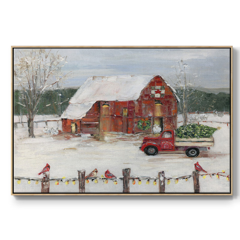 Christmas Farmyard, reproduction d'art sur toile, H 25 po x l 37 po x P 2 po, Bois naturel