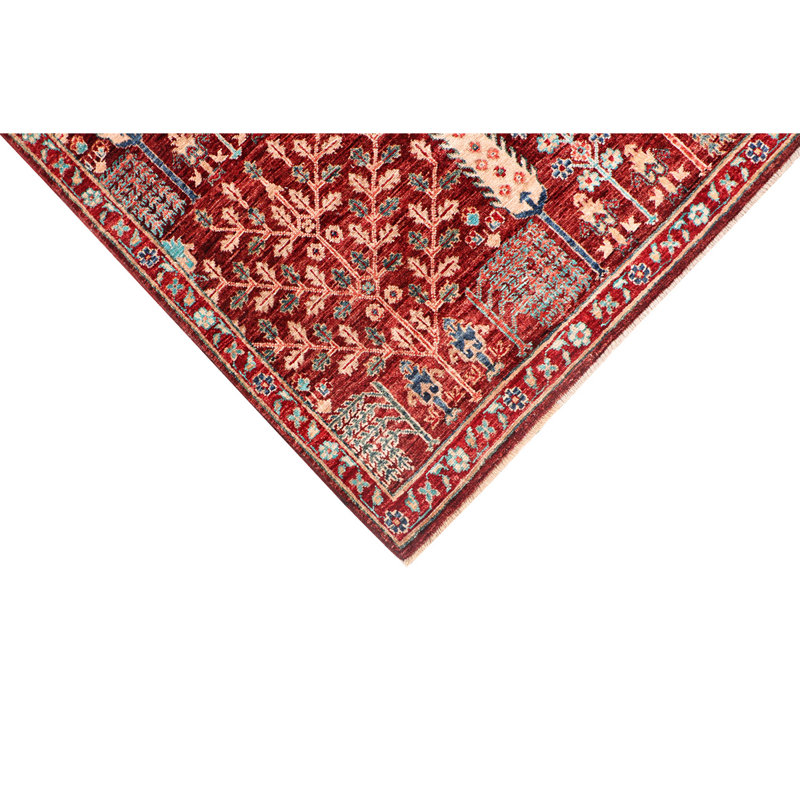 Tapis bleu marine / rouge en laine noué à la main de conception unique 10 pi x 13 pi 11 po