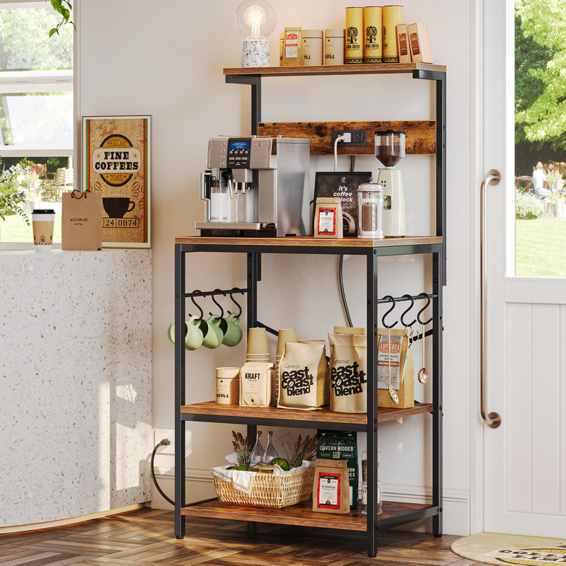 Homcom Home Depot Kitchen Bakers Rack Coffee Bar With Power Outlet