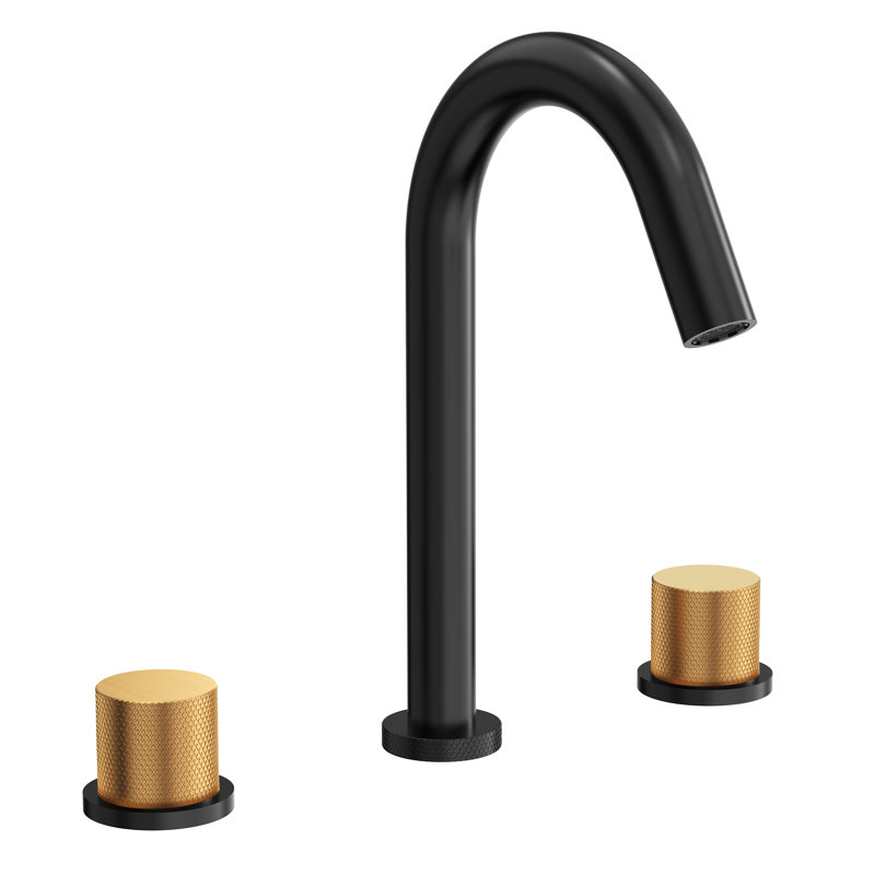 Widespread Bathroom Faucet 3 Hole, 2-handle Bathroom Sink Faucet with Drain Assembly , Matte Black/Brushed Gold