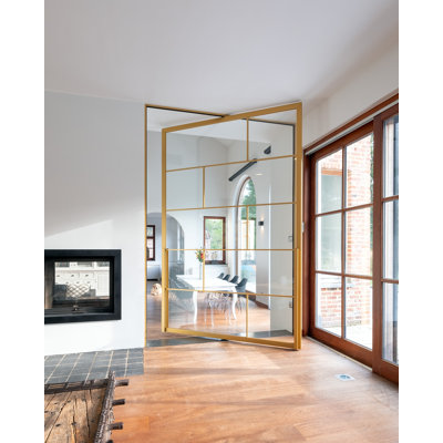Custom Iron Door Pros Ppvt 72 in. W x 96 in. H Left Handing/Inswing Clear Glass and Vinyl Clear Pivot Doors with Installation Hardware