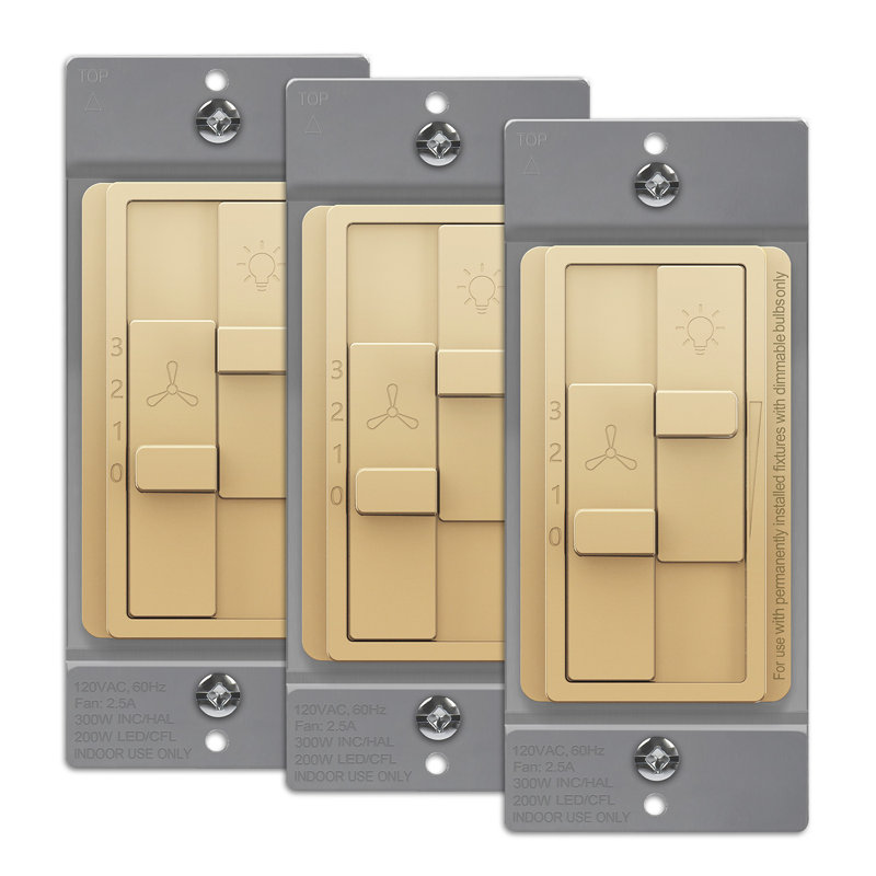TopGreener Kalide 15 Tamper Resistant 150 Watt Slide 3-Way Dimmer - Gold (3-Pack), Gold