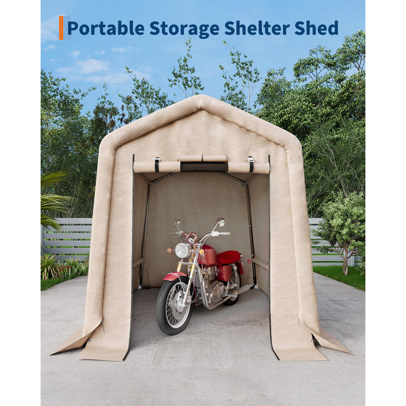 6x6 Ft   Outdoor Portable Storage Shed With Roll Up Door Vent 240G Heavy Duty Waterproof PE Tarp UV Resistant For Motorcycle Firewood And Garden Tools
