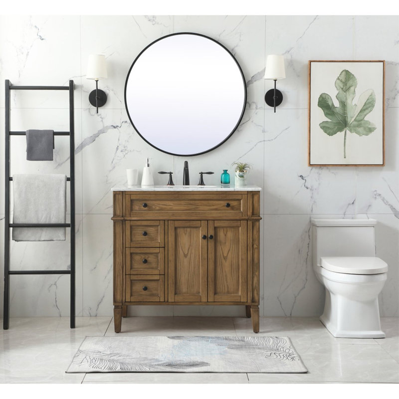 Rivers 36'' Single Bathroom Vanity with Marble Top, Driftwood