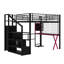 Lit mezzanine double en métal avec bureau intégré et garde-robe
