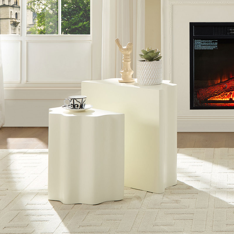 Ensemble de tables d'appoint 2 pièces à rebord ondulé moderne de 22,05 po avec assemblage durable en fibre de verre