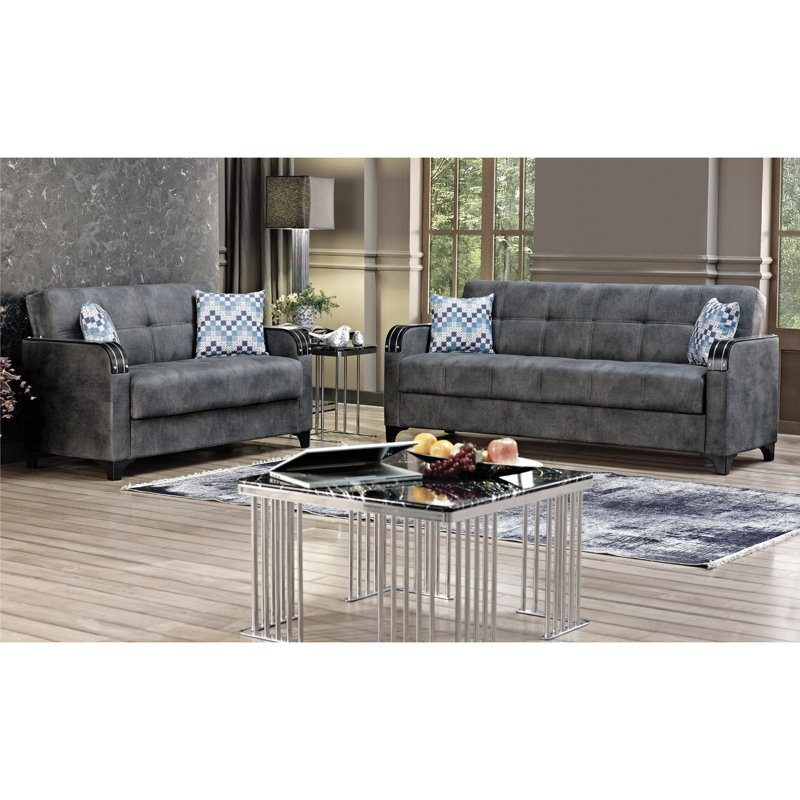 Causeuse Columbia, Microfibre / microsuède gris, Noir