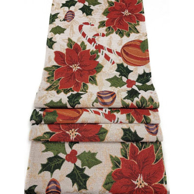 Festive Poinsettias Christmas Table Runner F07M5-8B