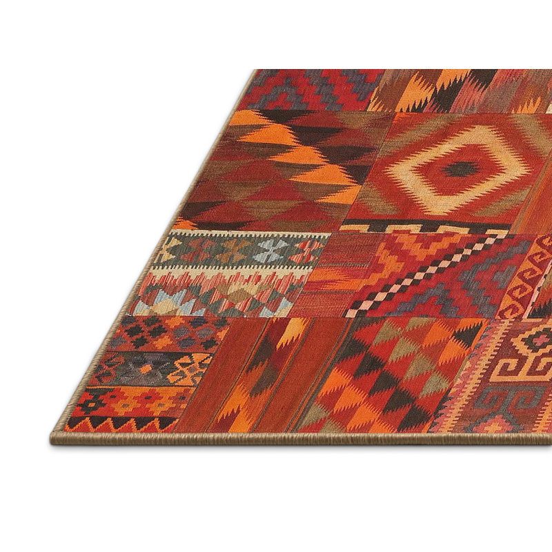 Tapis de zone orange/brun contemporain Mutluyaka, Rectangle 7 pi x 10 pi