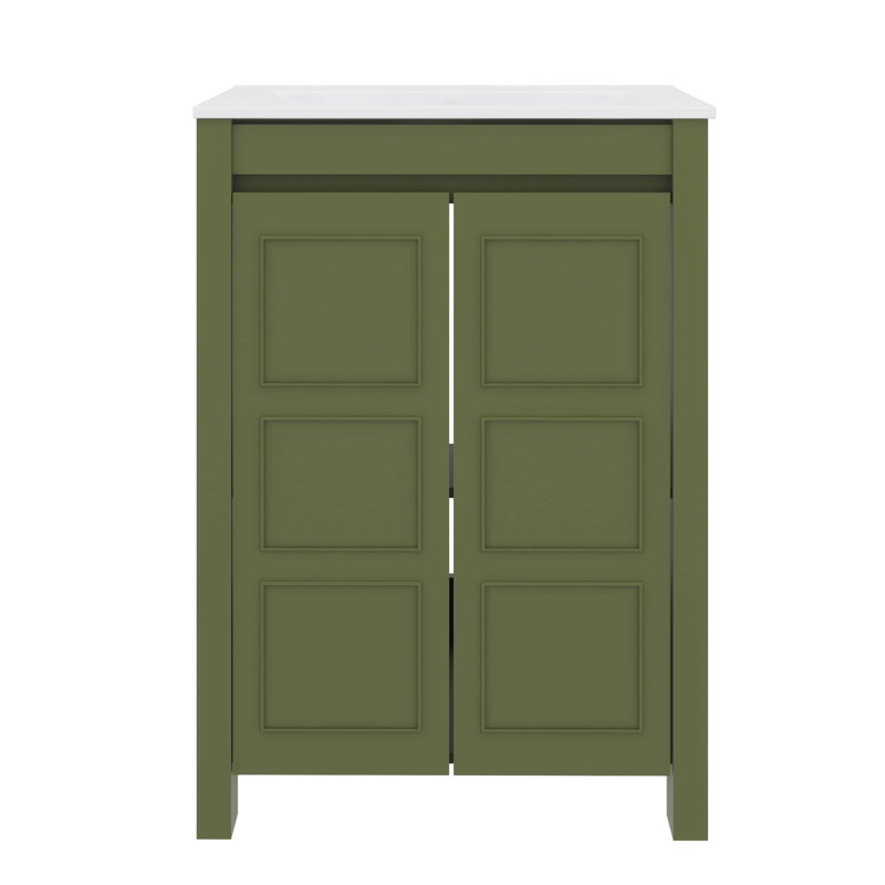 Classic Elegance Small Bathroom Vanity Set With Ceramic Basin, Olive Green