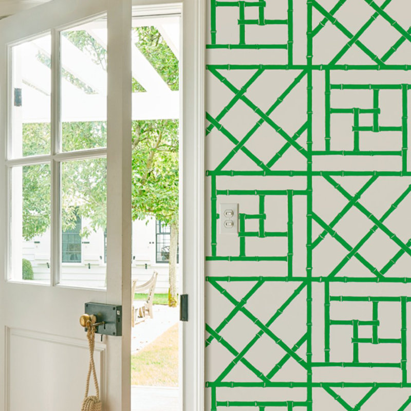 Papier peint treillis Schumacher x Cristina Buckley, Vert safari