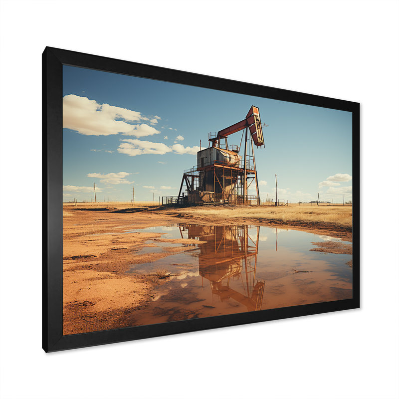 «Oil Drilling Rig Fields Horizon», reproduction sur toile, Cadre simple noir, H 24 po x l 32 po x P 1 po