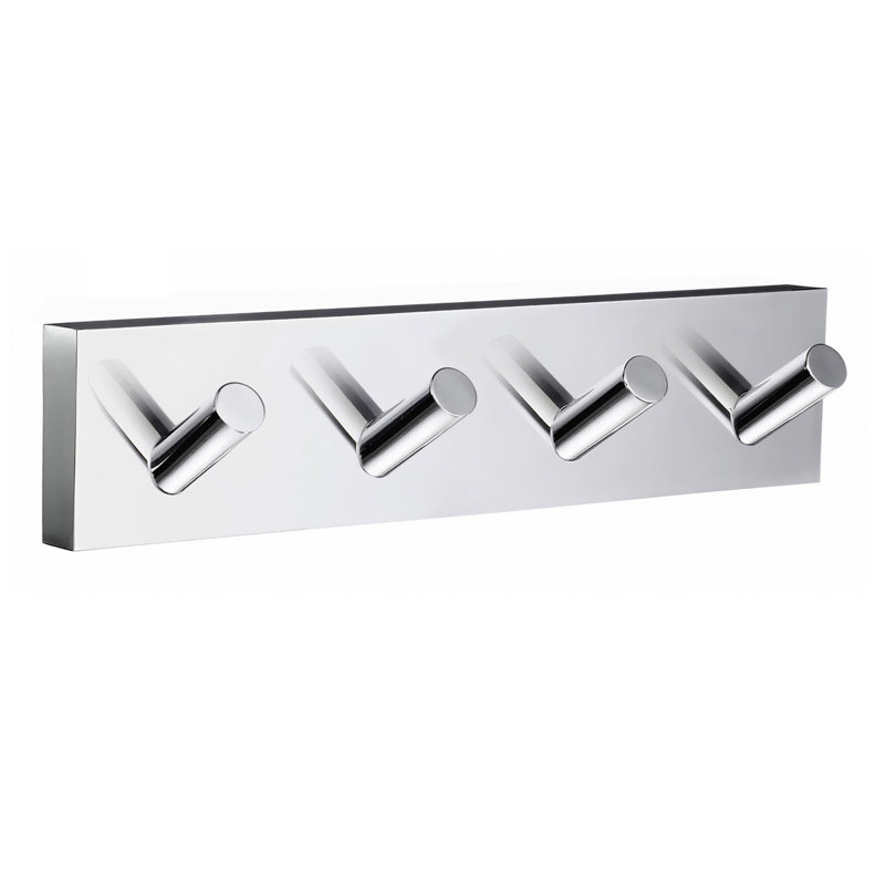 Wall mounted quad robe hook square escutcheon, Polished Chrome