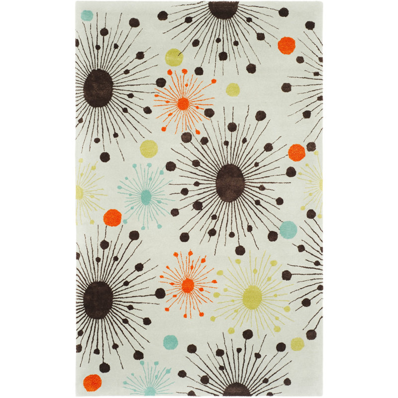 Tapis en laine touffeté à la main à motif floral bleu clair / multicolore Amier, Rectangle 3 pi 6 po x 5 pi 6 po