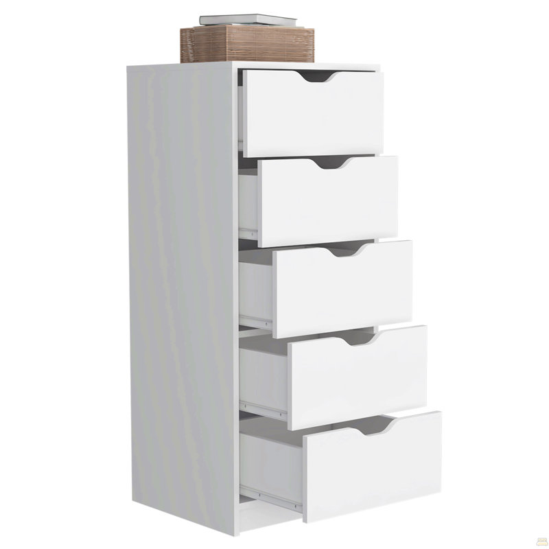 Basilea 5 Drawers Tall Dresser, Pull Out System -White